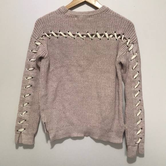 JOHN + Jenn pink knit sweater with weave laced in the back Small - Picture 6 of 12